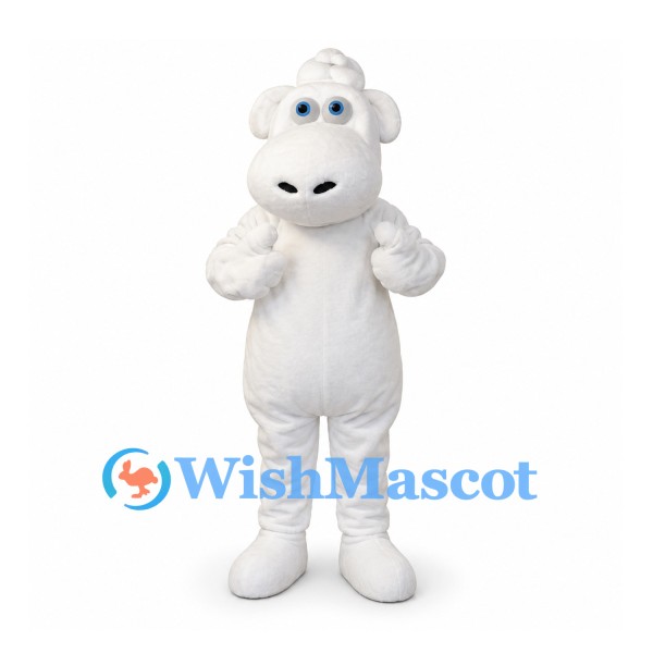Sheep Mascot Costume in White with Rounded Muzzle