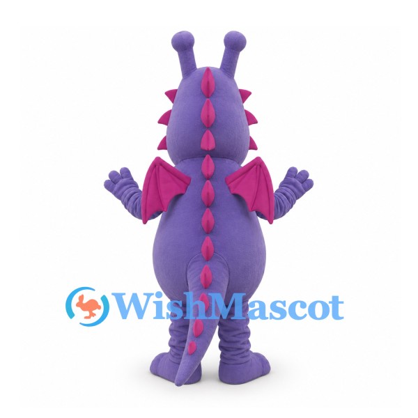 Dragon Mascot Costume in Purple with Pink Spines and Belly Spots