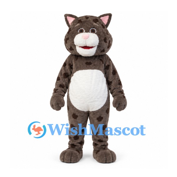 Leopard Mascot Costume in Gray Brown with Dark Spots
