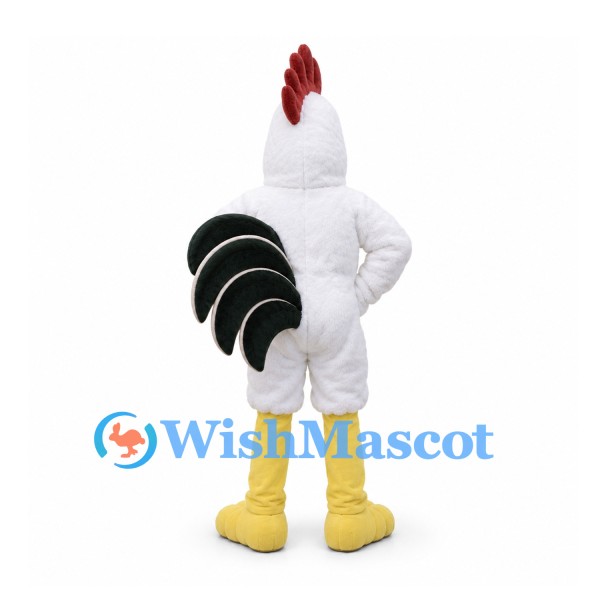 Rooster Mascot Costume in White with Black Tail Feathers