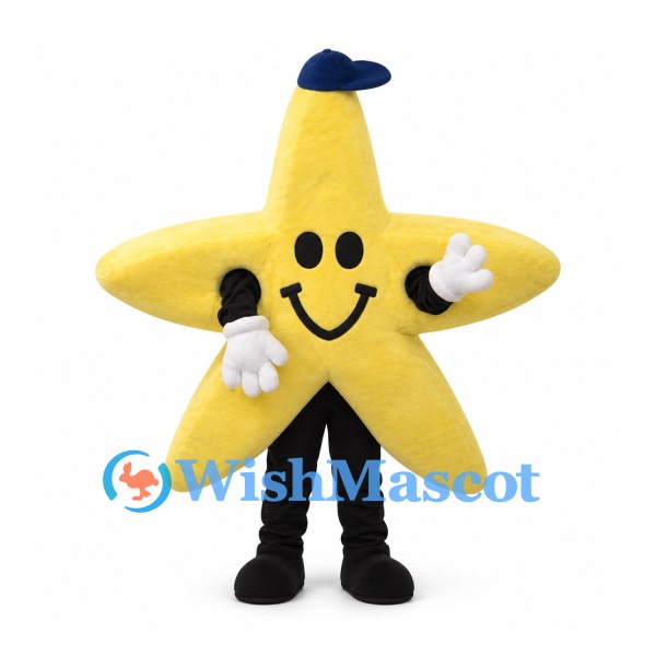 Star Mascot Costume in Yellow with Blue Cap