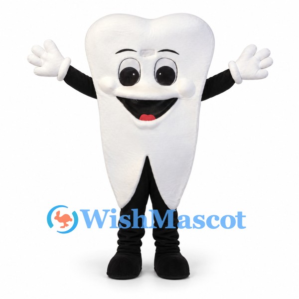 Tooth Mascot Costume in White with Smiling Face