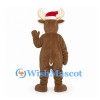 Reindeer Mascot Costume in Brown with Santa Hat