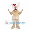 Reindeer Mascot Costume in Cream with Santa Hat