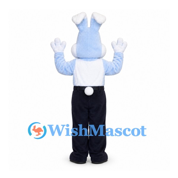Rabbit Mascot Costume in Pale Blue with White Shirt and Black Pants