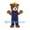 Bear Builder Mascot Costume with Yellow Hard Hat and Navy Overalls
