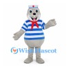 Sailor Bear Mascot Costume with Blue Striped Shirt and Red Scarf