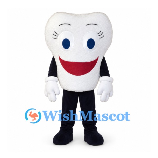 Tooth Mascot Costume with Blue Eyes and Wide Smile