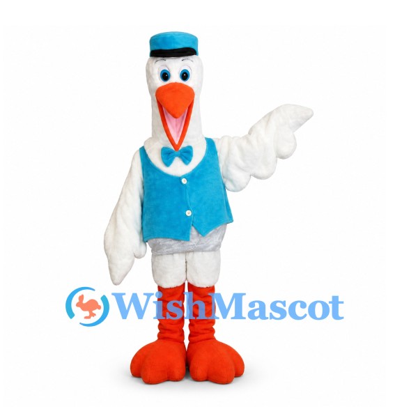 Goose Mascot Costume with Blue Vest and Top Hat
