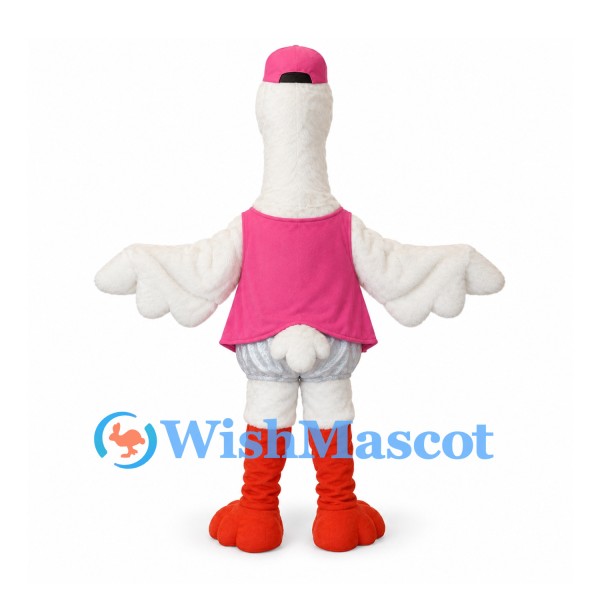 Goose Mascot Costume with Pink Vest and Top Hat