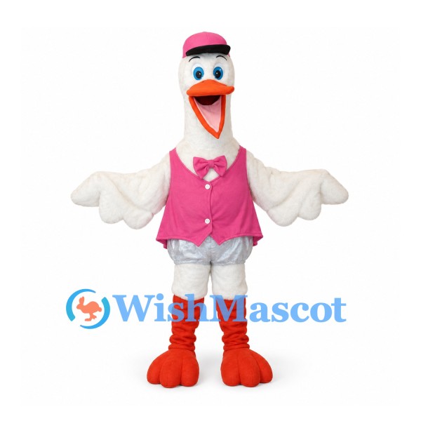 Goose Mascot Costume with Pink Vest and Top Hat