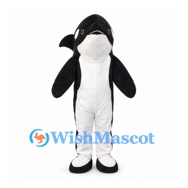 Killer Whale Mascot Costume in Black with White Belly