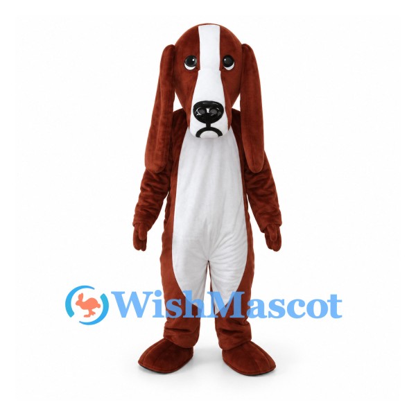 Basset Hound Mascot Costume in Brown with Long Drooping Ears