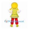 Girl Mascot Costume with Blonde Braids and Lime Green Dress