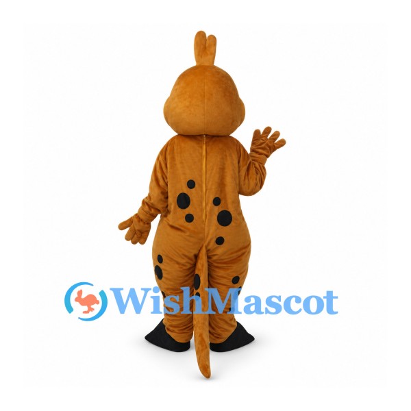 Dinosaur Mascot Costume in Orange with Yellow Belly and Black Spots