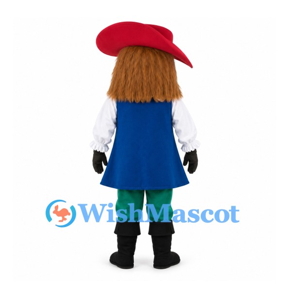 Musketeer Mascot Costume with Red Hat and Green Pants