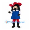 Musketeer Mascot Costume with Black Beard and Blue Tabard