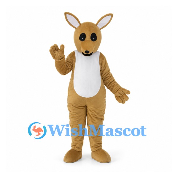 Kangaroo Mascot Costume in Tan with White Belly and Long Tail