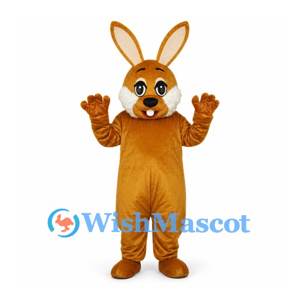 Rabbit Mascot Costume in Brown with Cream Muzzle and Tall Ears