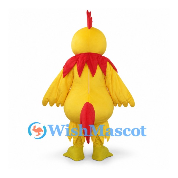 Chicken Mascot Costume in Yellow with Red Comb and Neck Trim