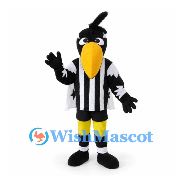 Bird Mascot Costume in Black and White with Star Pattern