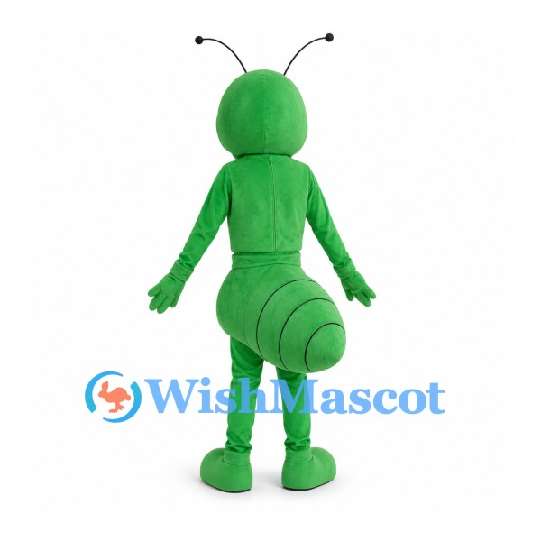 Ant Mascot Costume in Green with Antennae and Segmented Body