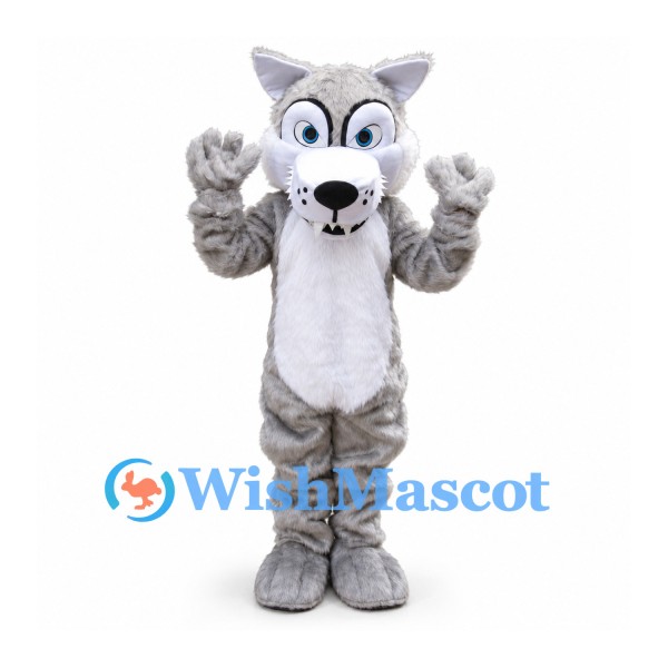 Wolf Mascot Costume in Gray with White Belly and Muzzle