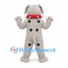 Bulldog Mascot Costume in Gray with Spotted Belly and Red Collar