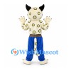 Leopard Mascot Costume with Blue Pants and Spotted Cream Body