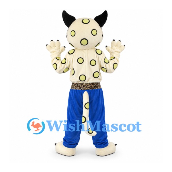 Leopard Mascot Costume with Blue Pants and Spotted Cream Body