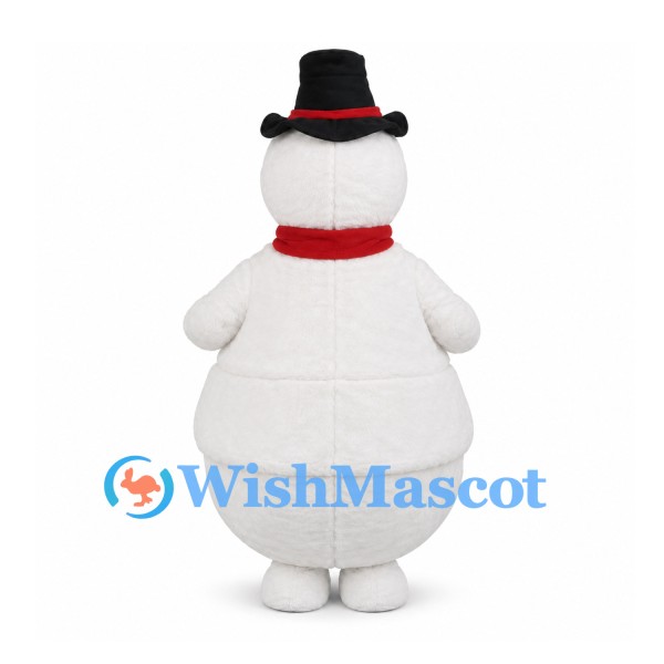 Snowman Mascot Costume with Black Top Hat and Red Scarf