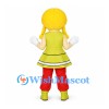 Girl Mascot Costume with Yellow Braids and Lime Green Dress