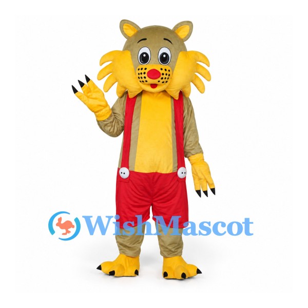 Lion Mascot Costume with Red Shorts and Suspenders