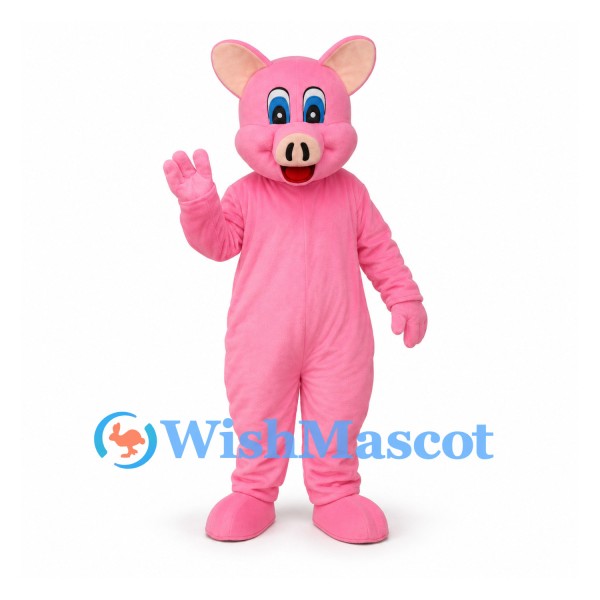 Pig Mascot Costume in Pink with Blue Eyes