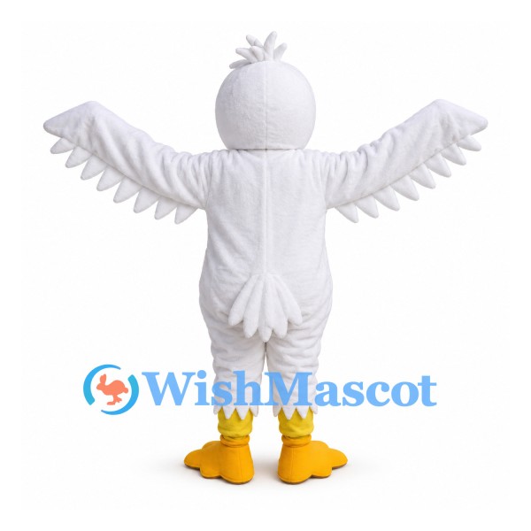 White Bird Mascot Costume with Outstretched Wings and Yellow Beak