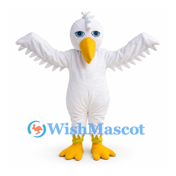 White Bird Mascot Costume with Outstretched Wings and Yellow Beak
