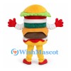 Hamburger Mascot Costume with Layered Bun and Red Gloves