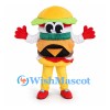 Hamburger Mascot Costume with Layered Bun and Red Gloves
