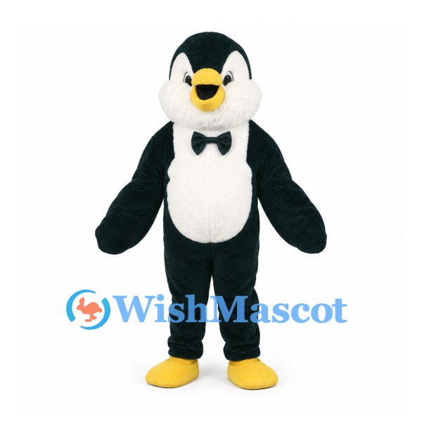 Penguin Mascot Costume in Dark Green with Black Bow Tie