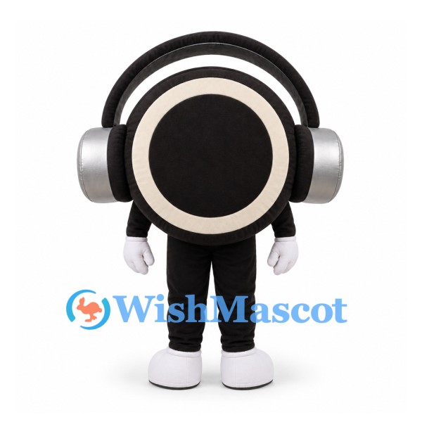 Headphones Mascot Costume with Round Black Speaker Body
