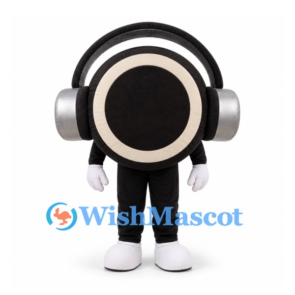 Headphones Mascot Costume with Round Black Speaker Body