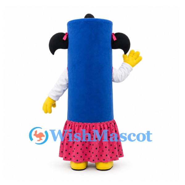 Blue Character Mascot Costume with Pigtails and Pink Skirt