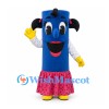 Blue Character Mascot Costume with Pigtails and Pink Skirt
