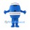Blue Character Mascot Costume with White Stripes and Round Body