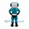 Robot Mascot Costume with Silver Cube Head and Teal Body