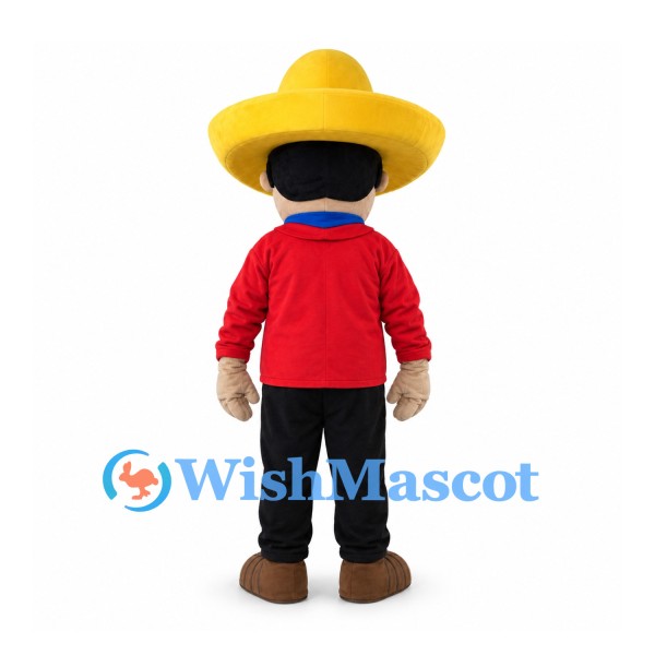 Man Mascot Costume with Yellow Sombrero and Red Shirt