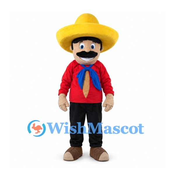 Man Mascot Costume with Yellow Sombrero and Red Shirt