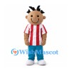 Boy Mascot Costume with Red Striped Shirt and Black Hair