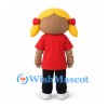 Girl Mascot Costume with Blonde Pigtails and Red Shirt