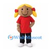 Girl Mascot Costume with Blonde Pigtails and Red Shirt